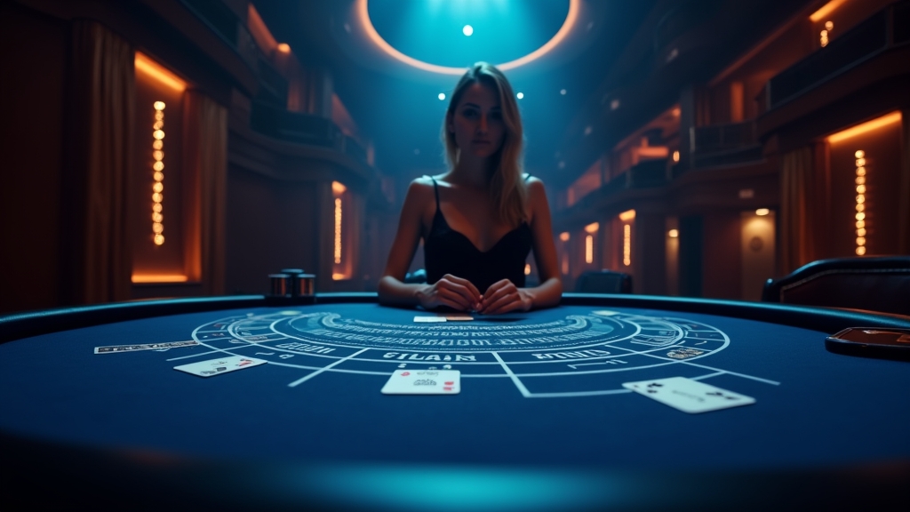 Live blackjacktafel met dealer en kaarten in een sfeervolle studio