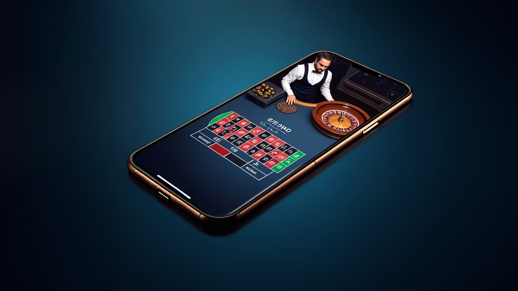 Mobiele telefoon met live casino tafel en duidelijke spelknoppen